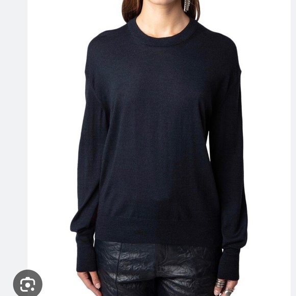 Zadig & Voltaire 100% Merino Wool Navy Blue Emmy Cutout Sweater - Picture 2 of 16